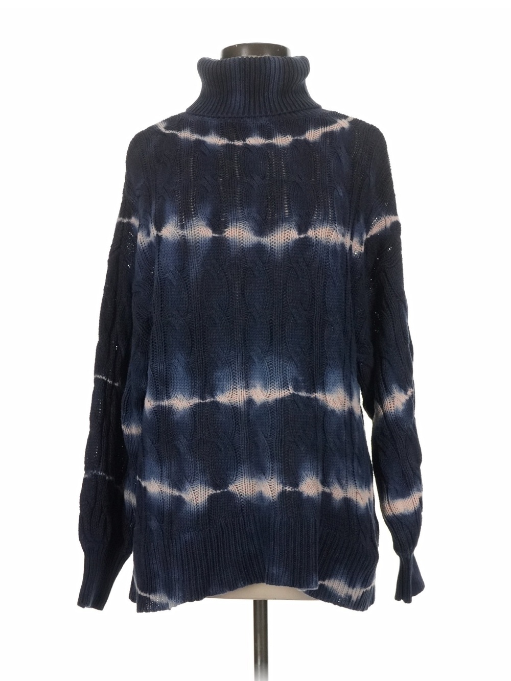 American Eagle Outfitters Navy and White Tie-Dye Cable Knit Turtleneck
